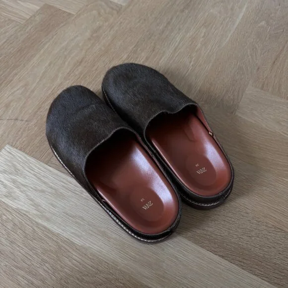 ZARA | Brown Cow Hair Leather Mules - Picture 2 of 3
